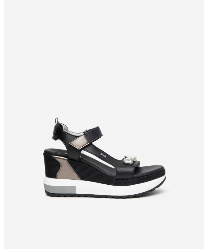 SANDALIA NERO GIARDINI E410685D-100 PELLE NERO.