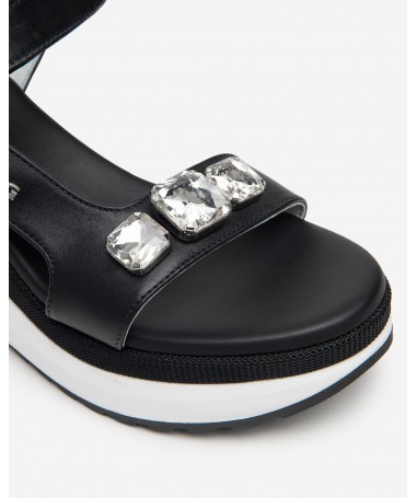 SANDALIA NERO GIARDINI E410685D-100 PELLE NERO.