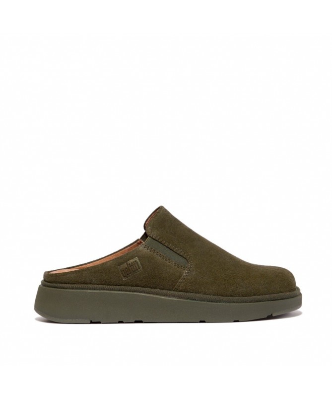 FITFLOP ELASTICATED SUEDE MULES DEEP OLIVE.