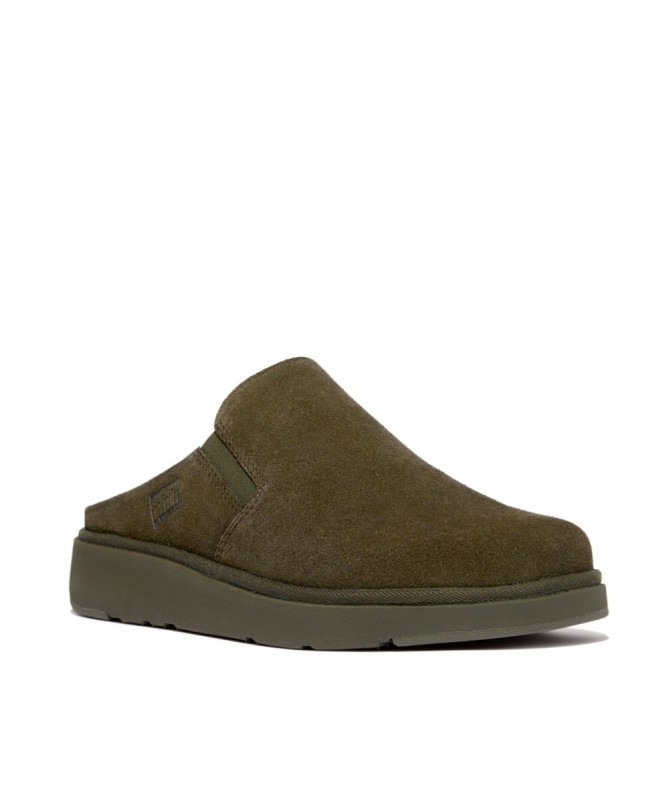 FITFLOP ELASTICATED SUEDE MULES DEEP OLIVE.