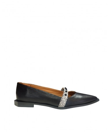 NEMONIC 2424 BAILARINA PIEL NEGRA PUNTA FINA.