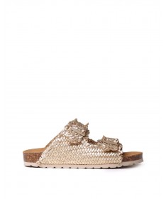 TONI PONS GUAM ZUECO PIEL TRENZADA PLATINO.