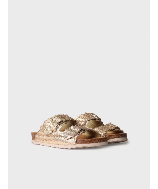 TONI PONS GUAM ZUECO PIEL TRENZADA PLATINO.