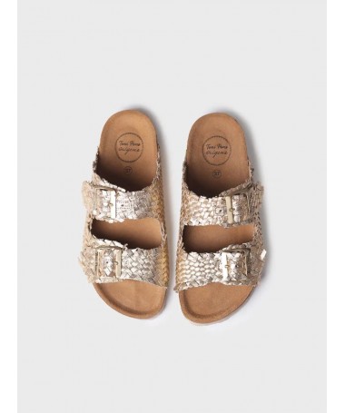 TONI PONS GUAM ZUECO PIEL TRENZADA PLATINO.