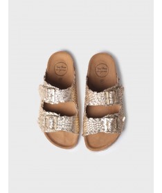 TONI PONS GUAM ZUECO PIEL TRENZADA PLATINO.