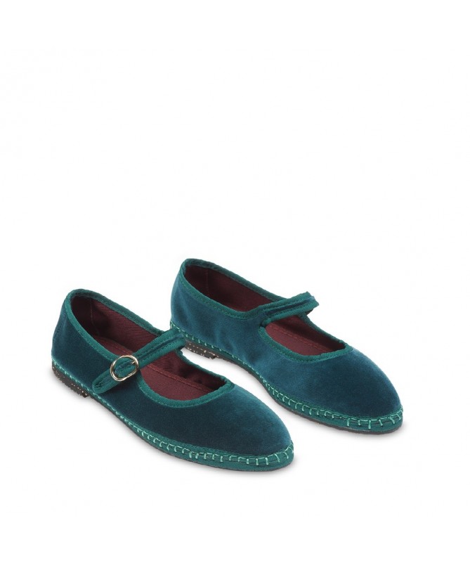 FLABELUS BAILARINA LEONOR-MARY JANE VELVET GREEN.