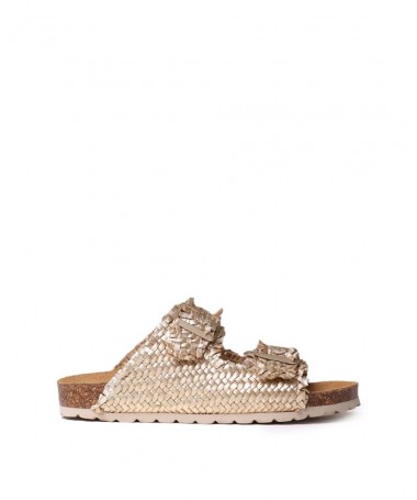 TONI PONS GUAM ZUECO PIEL TRENZADA PLATINO.
