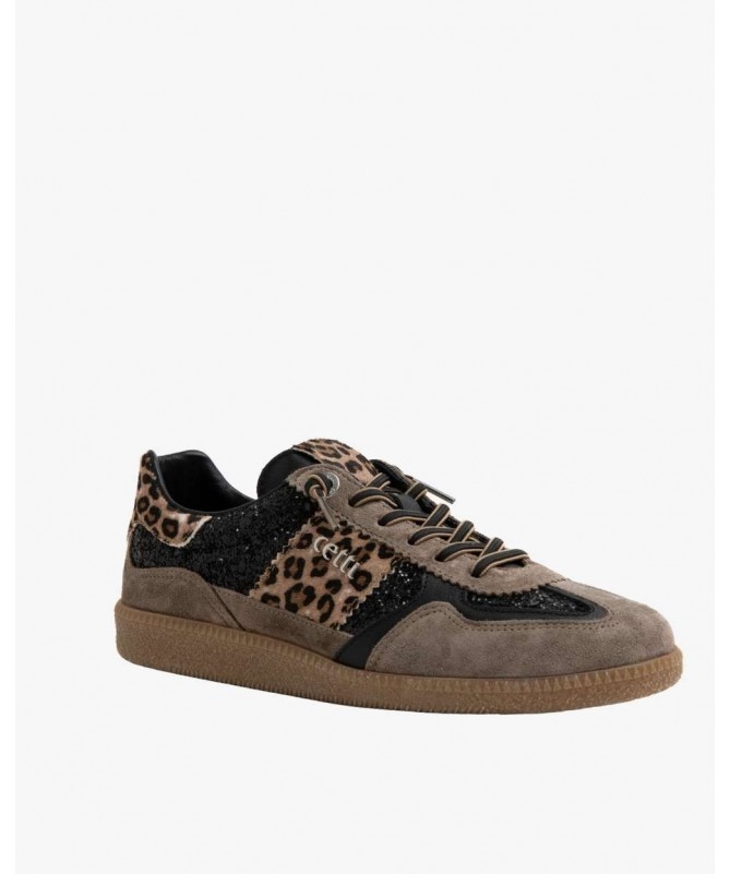 CETTI  ZAPATILLA C1395 ANTE GLITER NEGRO.